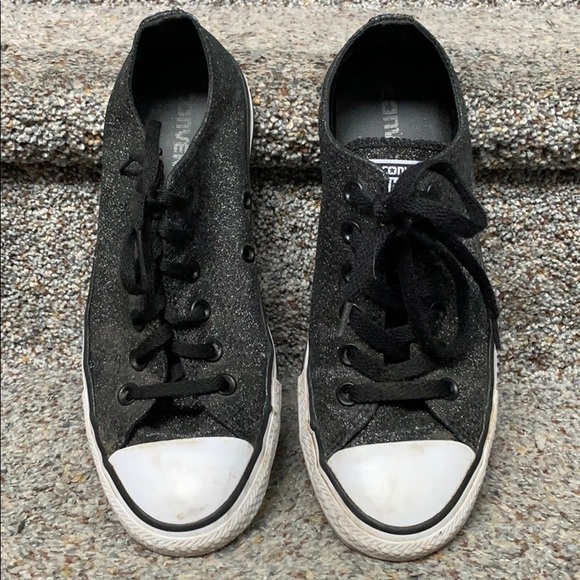 Converse Black Sparkle Lace Up Sneakers size 7 - Picture 1 of 7